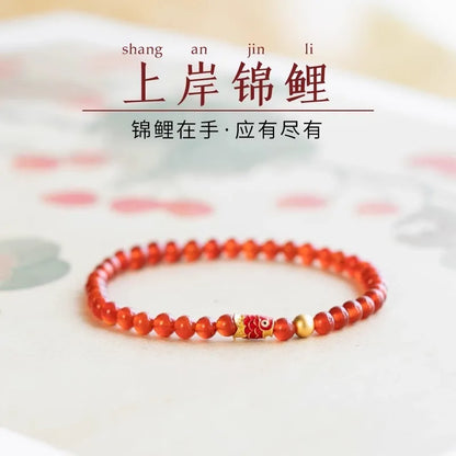 Pulsera de ágata roja con koi
