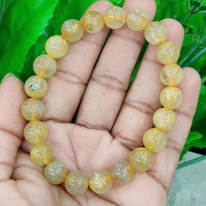 Ruberthen novo design grau aa natural dourado rutilado pulseira de pedra de quartzo rutilo natural joias de confiança metafísica