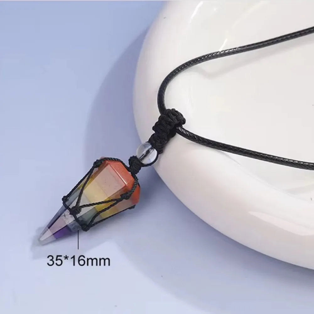 Colar com pingente em forma de cone de obsidiana e olho de tigre natural, para homens e mulheres, com cordão trançado à mão, pingente de cristal em forma de pêndulo, joia para oferecer como presente.