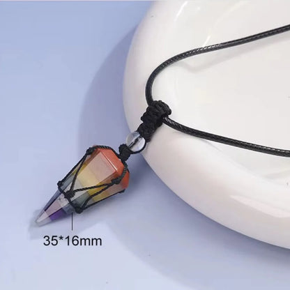Colar com pingente em forma de cone de obsidiana e olho de tigre natural, para homens e mulheres, com cordão trançado à mão, pingente de cristal em forma de pêndulo, joia para oferecer como presente.