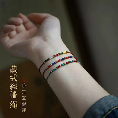 Pulseira Ajustável de Corda Trançada com Bandeira de Oração Tibetana de Cinco Cores, Estilo Étnico, Amuleto da Sorte, Unissex, Presente para Festivais, Joia