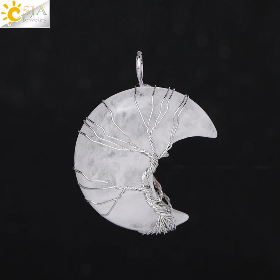 CSJA-Cristal Quartzo Rosa Natural Colar de Pingentes Mulher, Forma de Lua, Árvore da Vida, Pedra Natural, Pingentes Reiki, Jóias, G990