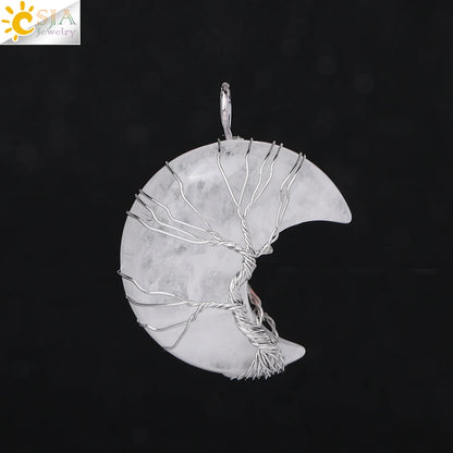 CSJA-Cristal Quartzo Rosa Natural Colar de Pingentes Mulher, Forma de Lua, Árvore da Vida, Pedra Natural, Pingentes Reiki, Jóias, G990