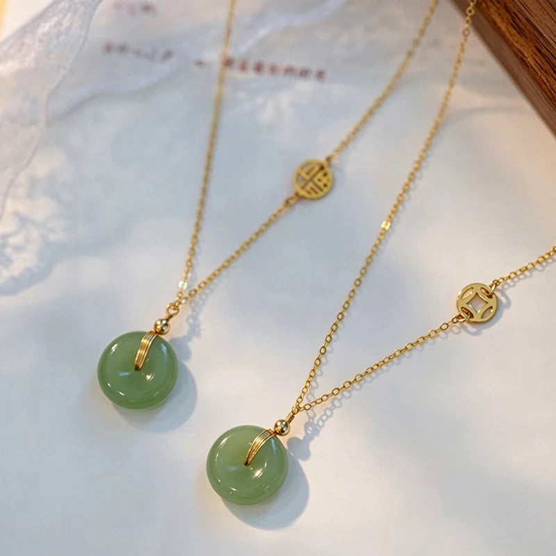 Colares de prata esterlina 925 para mulheres, com pingente de jade, cor dourada, corrente ajustável, joias de luxo, presente romântico.