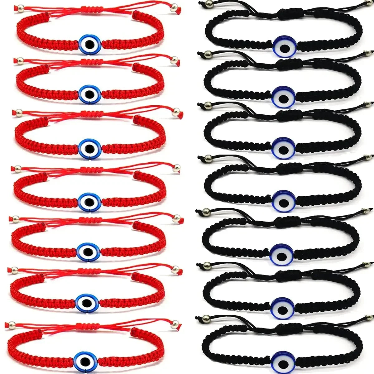 2/12 pçs artesanal turco sorte mau olhado pulseiras para mulheres homens olhos azuis trançado corda vermelha sorte pulseira amizade jóias
