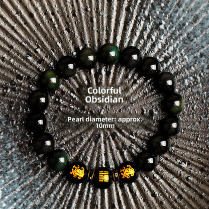 Pulseira de Obsidiana Negra Natural com Olho de Arco-Íris Unissex, Presente de Cristal Preto, Pulseiras para Casais, Joias de...