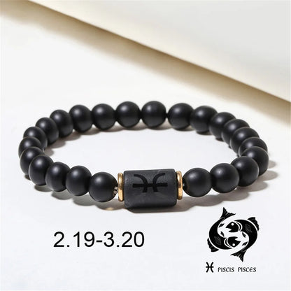 Zodiac Frisado Pulseiras para Homens e Mulheres, 12 Constelações, Ágata Matte Preto, Corda Elástica, Contas Pulseira, Casal Jóias, Presentes