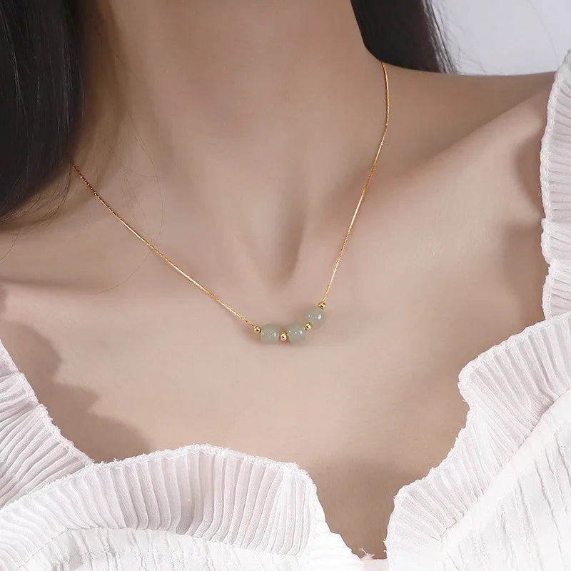 Colares de prata esterlina 925 para mulheres, com pingente de jade, cor dourada, corrente ajustável, joias de luxo, presente romântico.