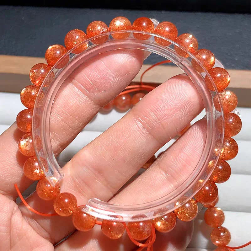 Pulseira de Quartzo Morango e Pedra do Sol Dourada Natural com Contas Redondas Transparentes 7mm 8mm Estrela de Luz, Pedra de Moda Feminina AAAAA