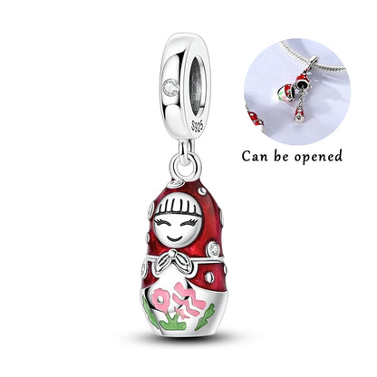 Original 925 prata esterlina encantos grânulo china ano novo vermelho encantos nova boneca pingente fecho aberto caber multi estilo pulseira original