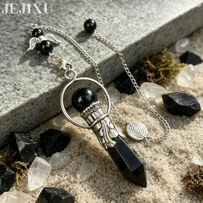 Pêndulo de Cristal Natural para Adivinhação, Radiestesia, Pingente de Pedra Hexagonal, Ametistas, Obsidiana Negra, Quartzo Espiritual, pingente de pedras naturais verdadeiras pendulos de cristais espiritual