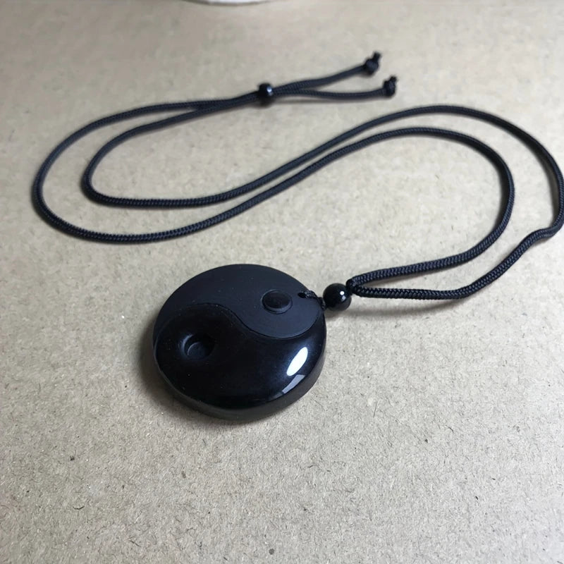 1pc obsidiana yin yang tai chi pingente colar para homem