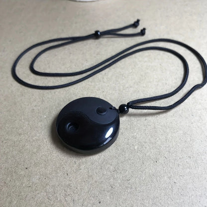 1pc obsidiana yin yang tai chi pingente colar para homem