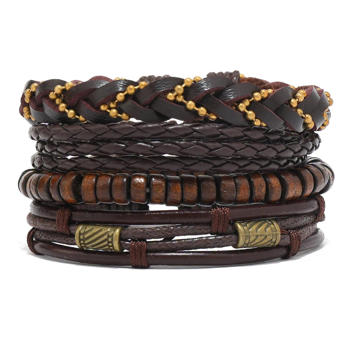 Pulseira de couro boêmio masculina, pulseira tecida à mão, pulseira de contas de madeira para homens, pulseira com pingente, joias masculinas