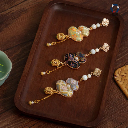 Snqp Sachê de Brocado com Motivo de Cabaça Estilo Tradicional Chinês, Pingente de Lapela para Cheongsam, Bola Oca de Aromaterapia, Amuleto de Sorte e Bênção