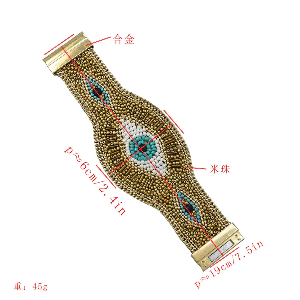Pulsera bohemia ancha con ojo turco