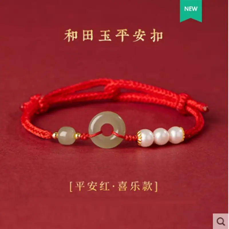 Hotan Jade Fivela Xia Hongsheng Pearl Ping uma Pulseira de Tecido Sorte Presentes de Férias Femininos