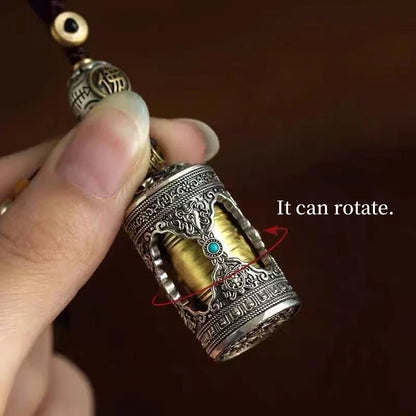 Pingente de cilindro de sutra mantra giratório de seis caracteres estilo antigo tibetano, lembrança de bronze, amuleto, presente, item budista