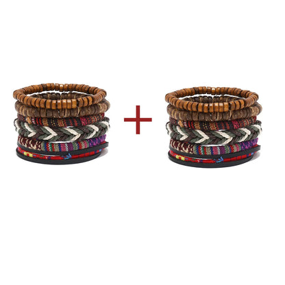 Pulseira de couro boêmio masculina, pulseira tecida à mão, pulseira de contas de madeira para homens, pulseira com pingente, joias masculinas