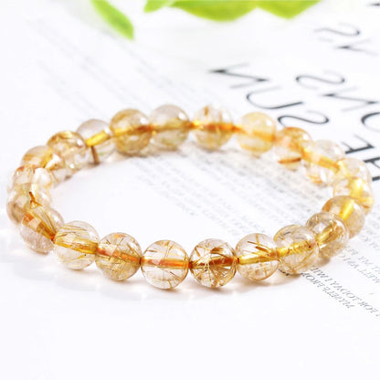 Natural dourado rutilado quartzo cristal pulseira fio contas pulseiras a pedra da riqueza jóias contas pulseiras decoração