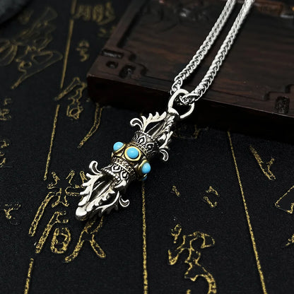 Pingente vajra retrô para homens e mulheres, conjunto com colar de turquesa, pingente de rei com tendência nacional para homens
