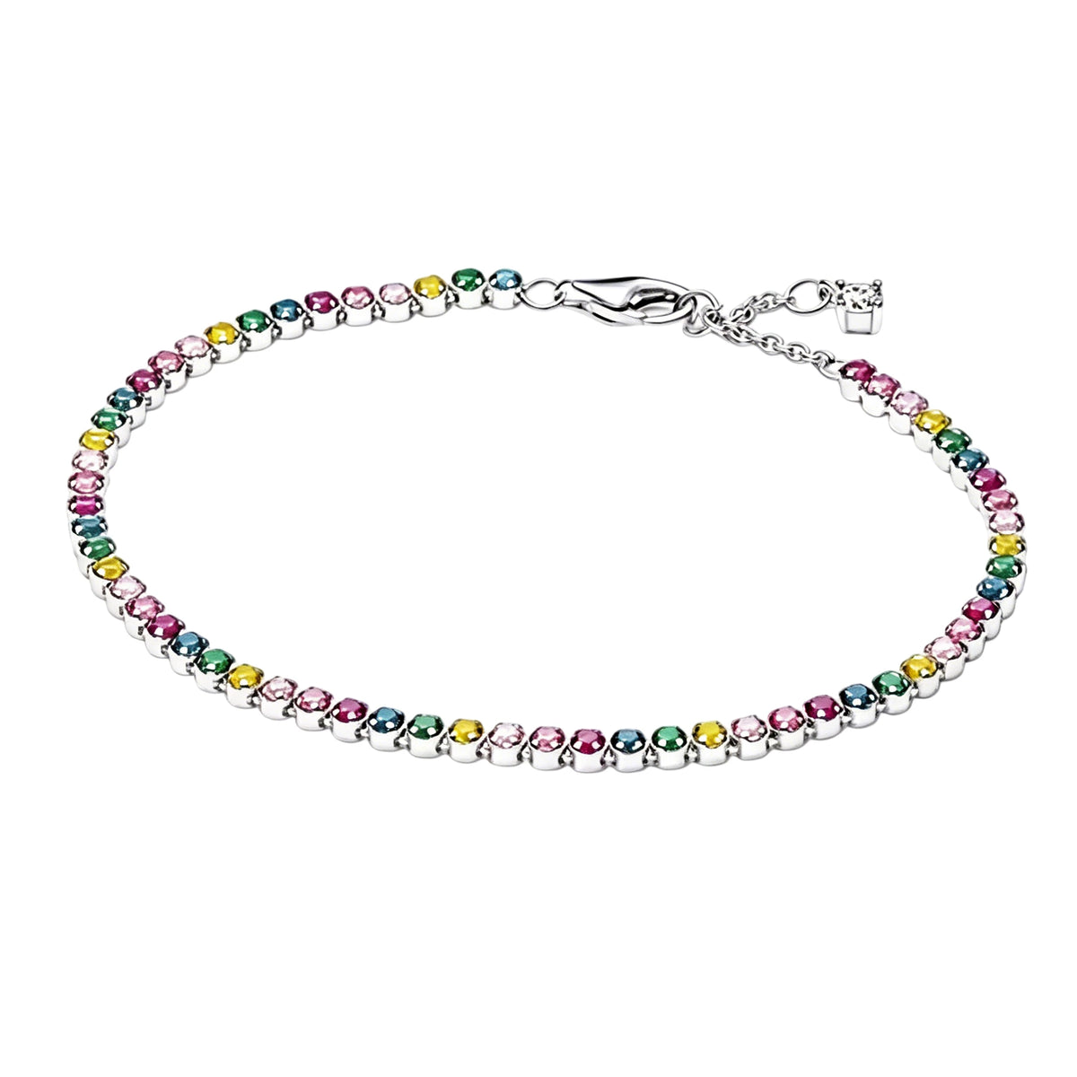 Pulseira de corrente elíptica aberta, trançada, com design de arco-íris, em prata esterlina 925, para mulheres, ideal para festas e casamentos, joia fina.