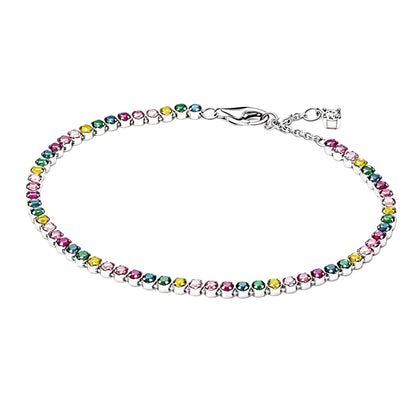 Pulseira de corrente elíptica aberta, trançada, com design de arco-íris, em prata esterlina 925, para mulheres, ideal para festas e casamentos, joia fina.