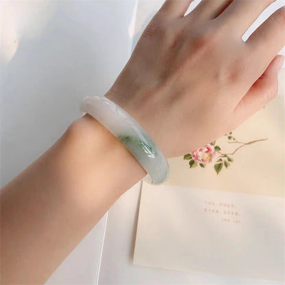 Gelo Transparente Tianshan Jade Pulseira, Pulseira Flor Faixa Larga para Namorada