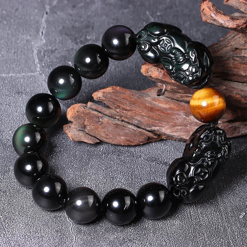 Pulsera de obsidiana con doble Pixiu