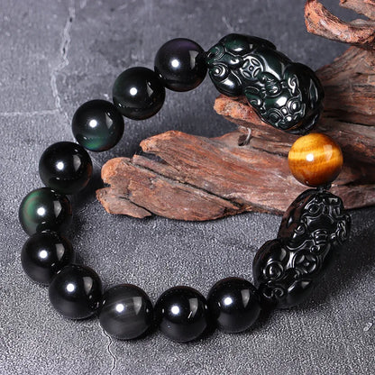 Pulsera de obsidiana con doble Pixiu