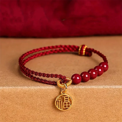 Corda tecida à mão imitação cinábrio fu pingente pulseira para mulheres sorte vermelho nó chinês artesanal trançado pulseira jóias presente
