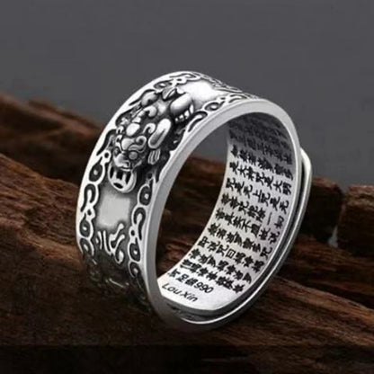 Anel chinês de feng shui pixiu, moedas de cobre banhadas a prata, anéis ajustáveis para mulheres, homens, amuleto, riqueza, joias da sorte, presente de aniversário