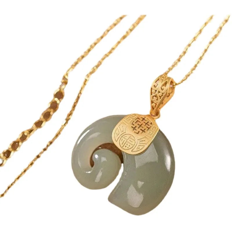 Colar Pingente Elefante Auspicioso Tradicional Chinês Banhado a Prata 925 com Jade Natural Branco e Verde Amuleto da Sorte para Clavícula