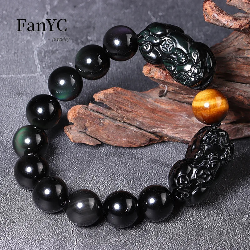 Pulsera de obsidiana con doble Pixiu