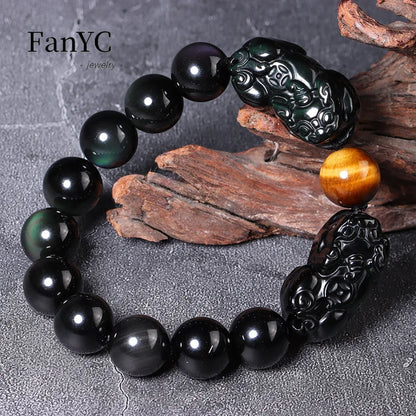 Pulsera de obsidiana con doble Pixiu