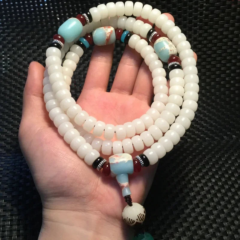 108 branco bodhi raiz contas pulseira lótus mala colar budista oração Strand pulseiras para mulheres buda meditação presente 9x6mm