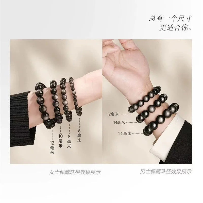 Pulseira de prata S999 com obsidiana prateada, estilo chinês, com motivo de carpa koi da sorte, para o Ano do Dragão, que traz bênçãos e prosperidade, unissex, presente para casais.