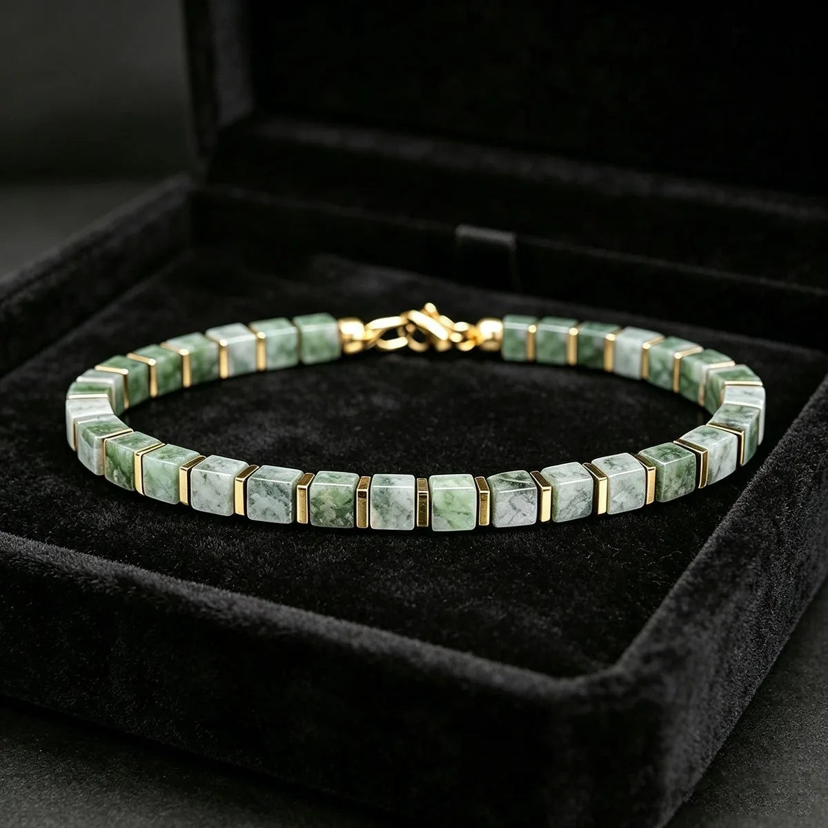 Pulseira de dinheiro com contas quadradas de pedra Dongling, estilo casual, atrai riqueza, abundância e prosperidade, joia artesanal de pedra natural, amiga da pele, adequada para uso diário.