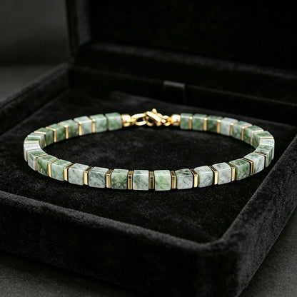 Pulseira de dinheiro com contas quadradas de pedra Dongling, estilo casual, atrai riqueza, abundância e prosperidade, joia artesanal de pedra natural, amiga da pele, adequada para uso diário.