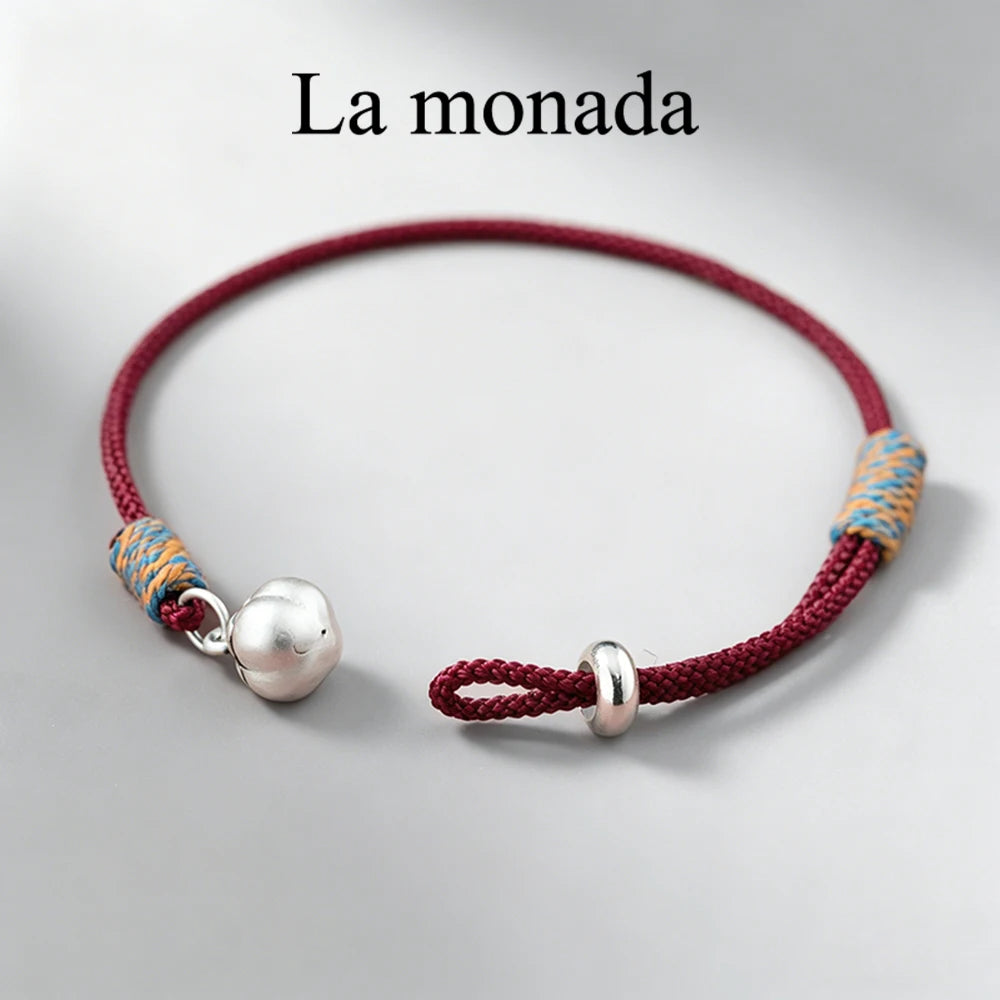 La Monada-925 Sterling Pulseira De Prata Para Mulheres, Fio Vermelho, Corda, Bênção, Mão De Caqui