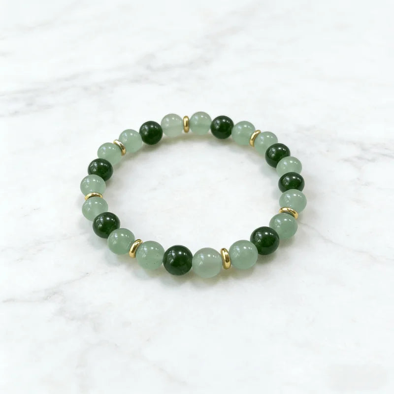 Pulseira da Sorte, Feita à Mão, Com Contas de Aventurina Verde Natural e Pedra da Lua, Simboliza Boa Sorte e Prosperidade, Criatividade