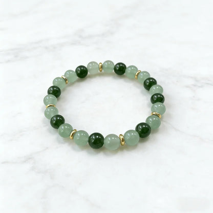 Pulseira da Sorte, Feita à Mão, Com Contas de Aventurina Verde Natural e Pedra da Lua, Simboliza Boa Sorte e Prosperidade, Criatividade