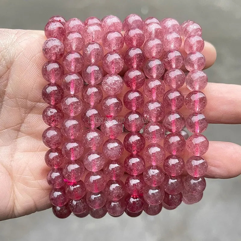 Jd 3a natural brasil morango quartzo pulseiras moda feminina cristal vermelho claro redondo contas amantes strand bangles jóias