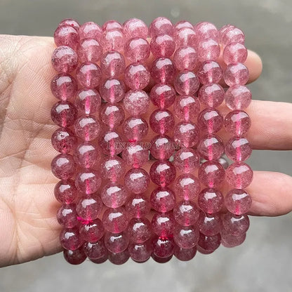 Jd 3a natural brasil morango quartzo pulseiras moda feminina cristal vermelho claro redondo contas amantes strand bangles jóias