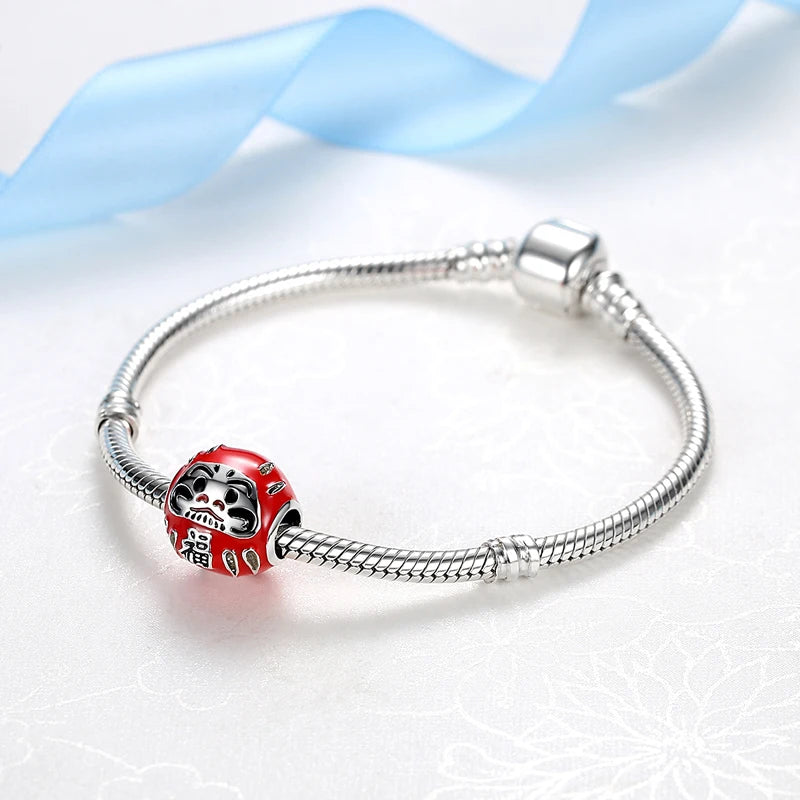 Charms Originais de Prata Esterlina 925, Pingente de Gato da Sorte, Boneca Japonesa, Presente de Ano Novo, Pulseiras e Colares para Mulheres, Joias