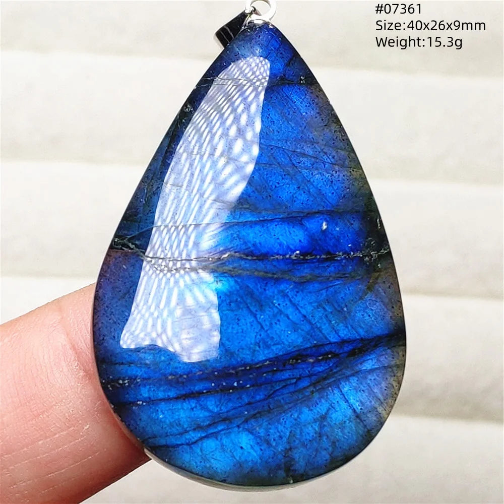 Colar de Pingente de Labradorita Azul Natural em Formato de Gota com Brilho para Mulheres e Homens AAAAAA