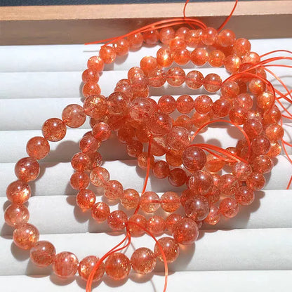 Pulseira de Quartzo Morango e Pedra do Sol Dourada Natural com Contas Redondas Transparentes 7mm 8mm Estrela de Luz, Pedra de Moda Feminina AAAAA