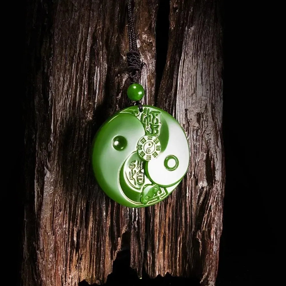 Natural Verde Jade Taiji Bagua Colar Pingente, Entalhado Charme, Jadeite Jóias, Amuleto, Presentes de Moda para Homens e Mulheres