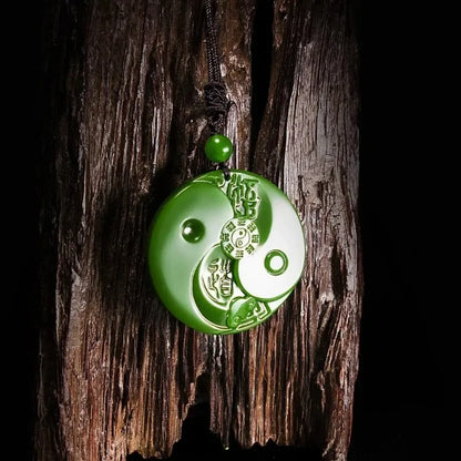 Natural Verde Jade Taiji Bagua Colar Pingente, Entalhado Charme, Jadeite Jóias, Amuleto, Presentes de Moda para Homens e Mulheres