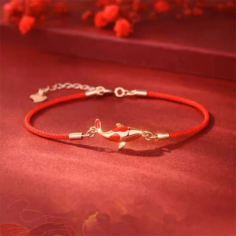 Moda simples sorte vermelho pulseiras para mulheres e homens artesanal corda infinito koi pulseira ajustável riqueza jóias presente